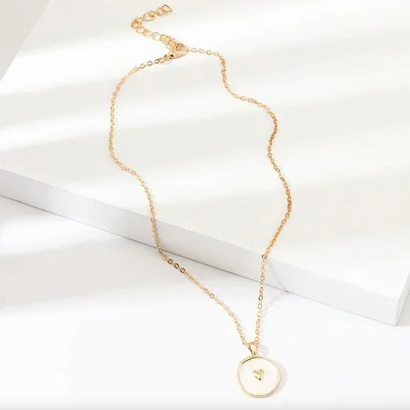 Gold and Ivory Heart Necklace • Layering Necklace • Dainty Heart Necklace - Picture 4 of 5